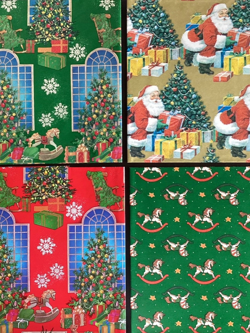 4 sheets 1980s Vintage High ColourGlossy Christmas GiftWrap Wrapping Paper Retro